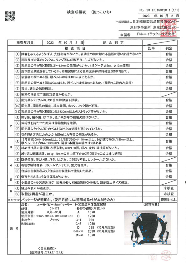 SGマーク取得のための試験をクリア